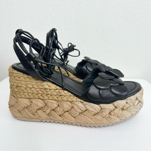 Emanuelle Vee Black Espadrilles Wrap Sandals Women's Size 37 NEW - Picture 3 of 7